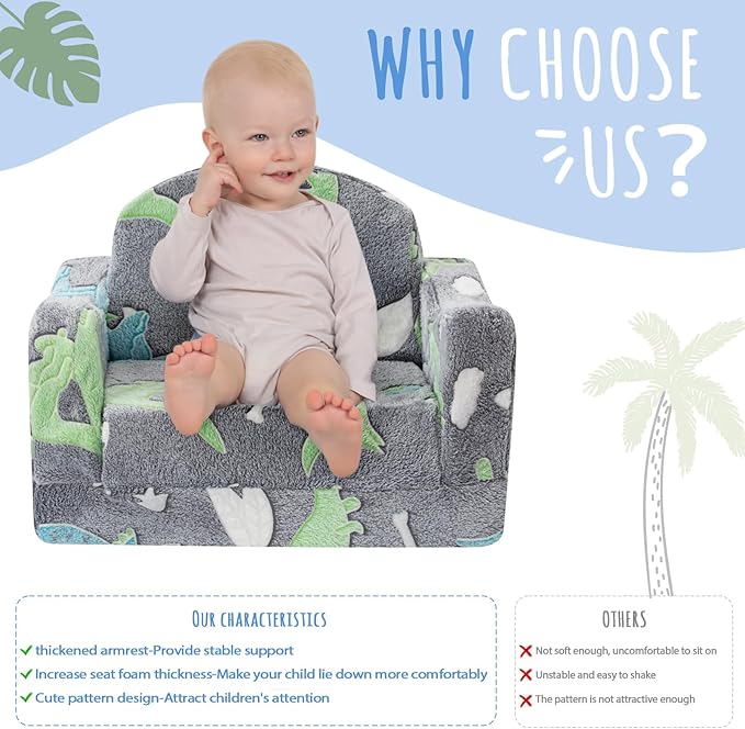 Thick Comfy Toddler Chair and Couch for Kids,2-in-1 Soft Plush Fold Out Sofa for Children,Convertible Couch to Lounger for Toddler