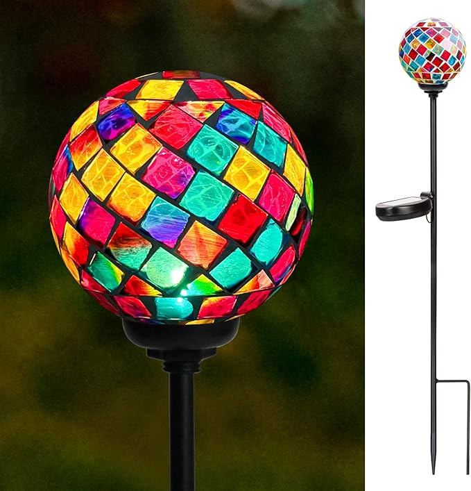 VCUTEKA Solar Garden Lights - Mosaic Solar Lights Outdoor Decor Pathway Light Waterpoof LED Stake Light for Landscape Lawn Patio