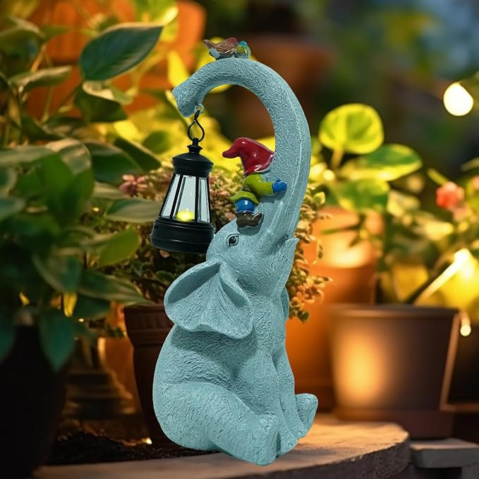 Solar Elephant Garden Statues with LED Lights, Outdoor Decor for Patio Yard Balcony - Unique Housewarming Birthday Gifts for Women Mom Grandma