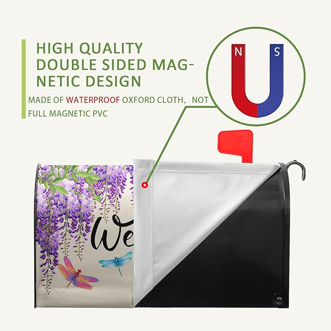 Violet Spring Floral Welcome Mailbox Covers Magnetic Purple Flowers Dragonflies Mailbox Cover Summer Post Box Cover Wraps Standard Size 18 X 21 Inch for Home Yard Decorations