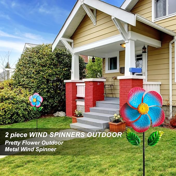 Garden Wind Spinners & Metal Wind Sculptures - Outdoor Windmill Decor with Vibrant Red & Blue, Yard Art for Patio Lawn Garden Ornament, Dynamic Wind Spinner Sculpture for Landscape Decor