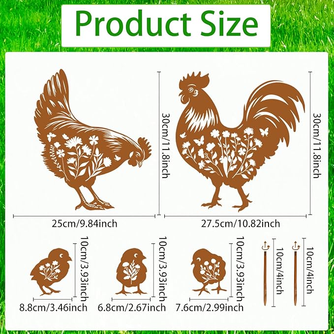 Chicken Metal Garden Stakes Yard Decor, 6PCS Black Chicken Silhouette Statues Garden Decor for Women Men Gifts, Metal Yard Stakes Gifts for Yard Art, Patio, Outside, Lawn Ornaments