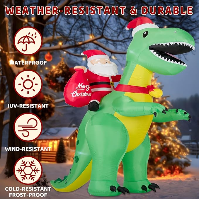 8FT Christmas Inflatables Santa Claus Riding Dinosaur,Inflatables Decorations Outdoor/Indoor,Christmas Blow Up Santa Claus Yard Decorations Built-in LED Lights,for Yard/Lawn/Garden.