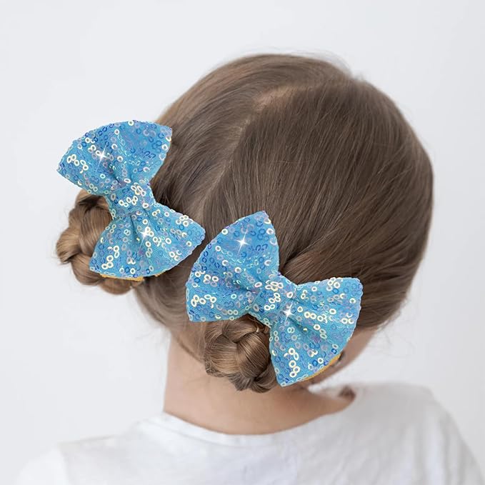 4PCS Blue Sequin Hair Bows Clips Sparkly Hair Bows for Girls Dark Pink Alligator Clips Glitter Hairpins Hair Accessories for Children Toddler Teenage Girls Kids Gift