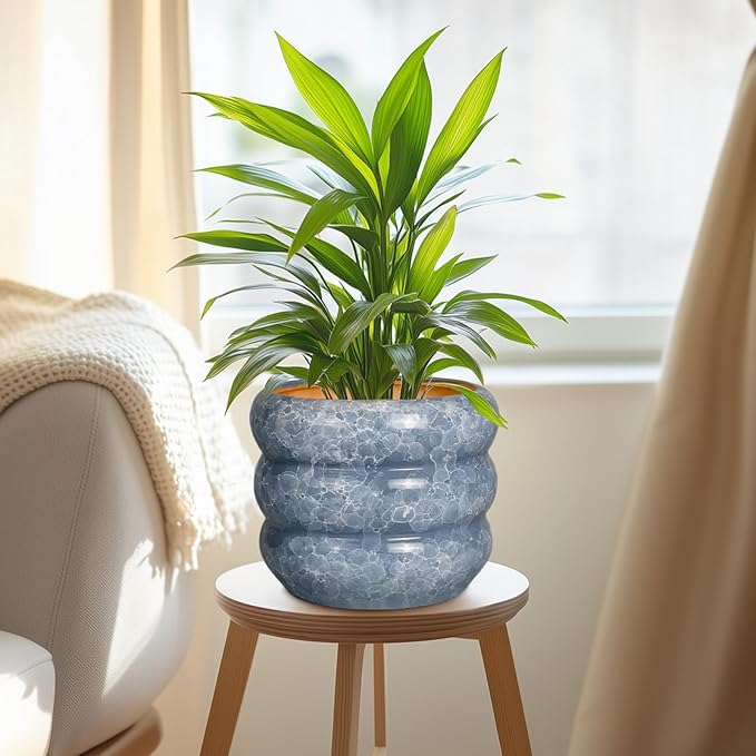 SQOWL Ceramic Planter 8 Inch - Indoor Plant Pot with Drainage Hole Outdoor Planter Round Flower Pot Modern Decorative Plant Pot for Home Office Decor Gray