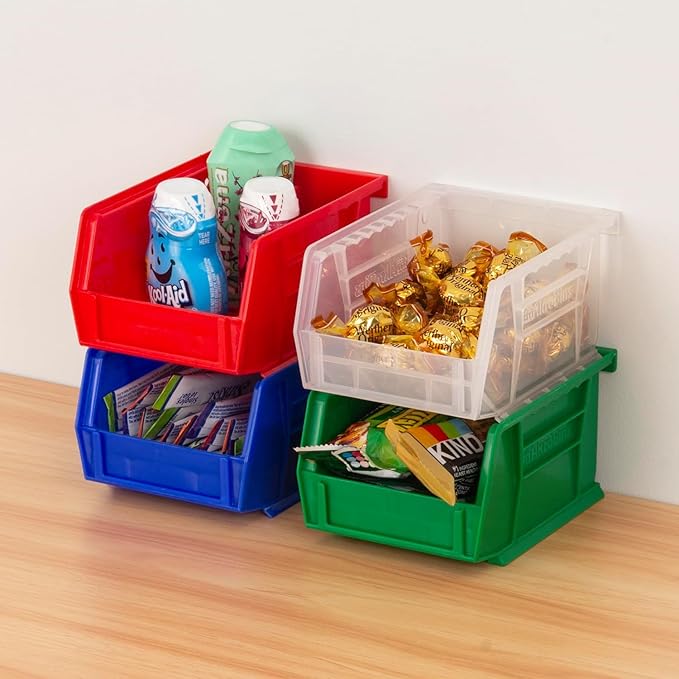 Akro-Mils 30210 AkroBins Plastic Storage Bins, Space-Saving Stackable Bins for Garage, Pantry, Craft Organization, 5" x 4" x 3", Blue, 24-Pack