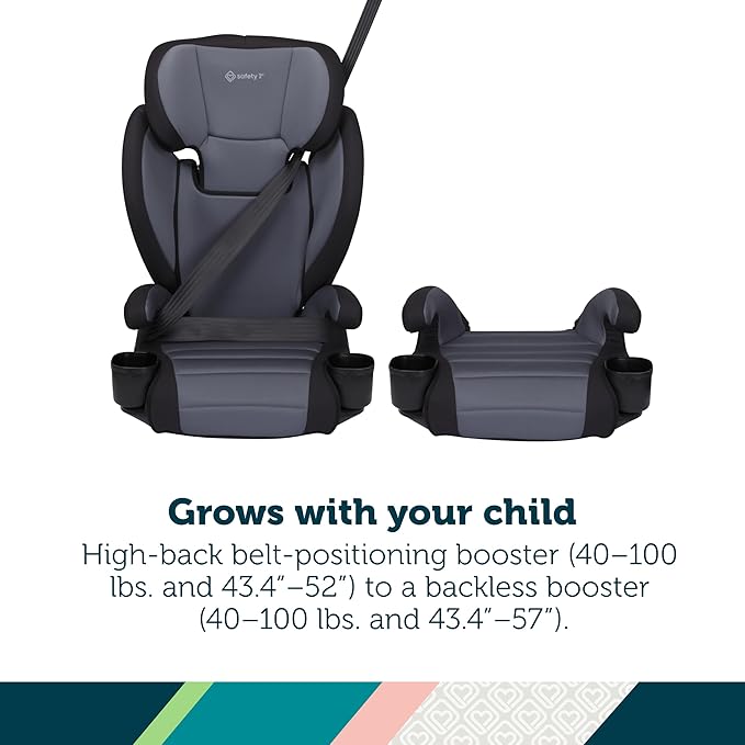Safety 1st Grow and Go 2-in-1 Booster Car Seat with ComfortWings, Converts High-Back to Backless, 19" Wide, Fits 3 Across, Lightweight, Foldable, Easy-Clean, Cup Holders, 40-100 lbs, Crushed Grape