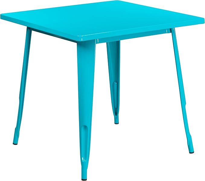EMMA + OLIVER Commercial Grade 31.5" Square Teal-Blue Metal Indoor-Outdoor Table
