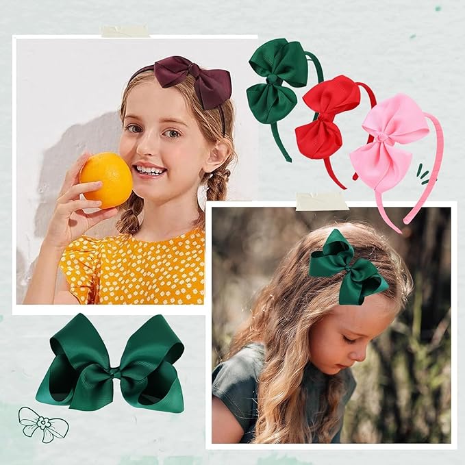 Maroon Bow Headband & 2 Pcs 4 Inch Hair Bows Set, Black School Hair Accessories for Little Toddler School Girls (Maroon)
