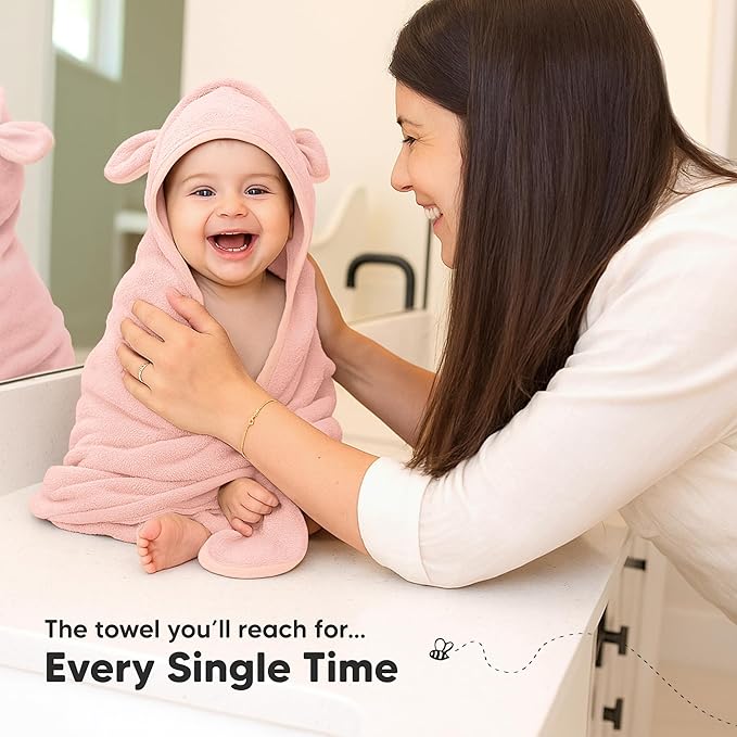 KeaBabies 2-Pack Hooded Baby Towels for Newborn - 30x30 Soft & Absorbent Viscose From Bamboo Baby Bath Towels with Hood for Infant, Toddler,Kids,Boys Girls,Newborn Bath Essentials (Rose Ivory, Petite)
