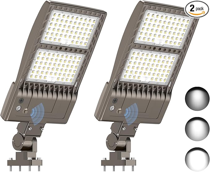 KUKUPPO 2Pack 400W LED Parking Lot Light Power Adjustable, Dusk to Dawn 60,000LM LED Shoebox Flood Pole Light Outdoor Parking Lighting Arm Mount 5000K IP65 Waterproof 100-277V UL Listed