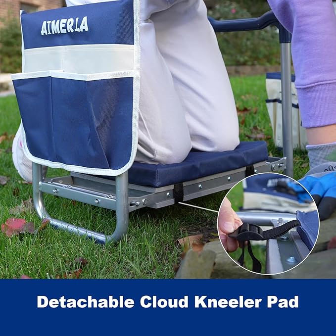Aimerla K5 Foldable Kneeler Seat - Heavy Duty (Detachable Cloud Kneeler Pad) - Garden Stool - 2 Large Tool Bags - Portable Bench for Indoor & Outdoor
