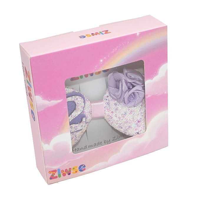 Birthday Hair Bow for Baby Girls 1 2 3 4 5 6 Years Sprinkle Decorations Party Hair Accessories for Two 2nd Birthday Purple Rose