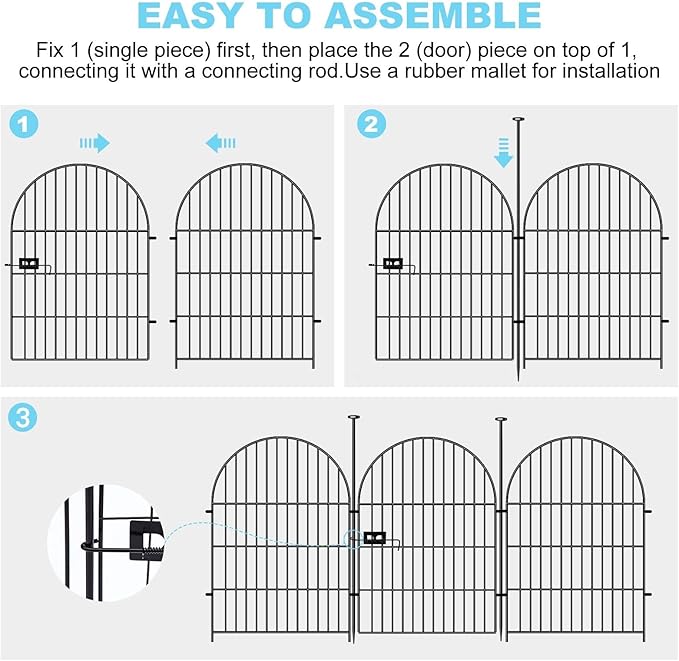 Tall Garden Fence with Gate, 4 Panels Fences for Dogs Outside, 40 in(H)x8.8 Ft(L) No Dig Animal Barrier Garden Fencing, Rustproof Metal Wire Temporary Rabbit Dog Fence for Yard Patio Outdoor
