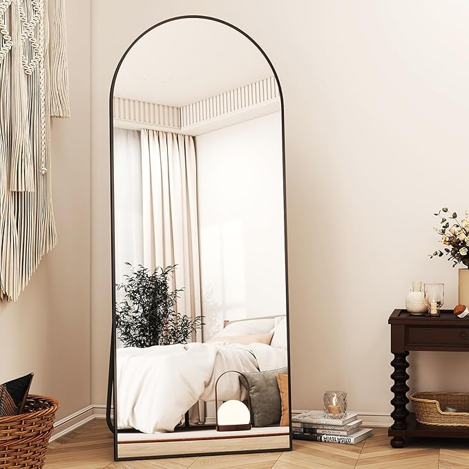 56"x21" Arched Full Length Mirror Floor Mirrors with Aluminum Alloy Frame Free-Standing Wall Mounted Floor Mirrors or Large Dressing Mirror, Black Mirror Full Length