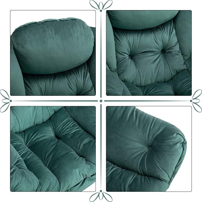 HollyHOME Modern Fabric Large Lazy Chair, Accent Oversized Comfy Reading Chair, Thick Padded Cozy Lounge Chair with Armrest, Leisure Sofa Chair for Living Room, Bedroom, Dorm, Dark Atrovirens