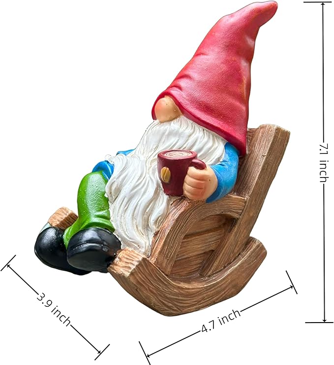 Drinking Coffee Faceless Garden Gnome Statue Decoration 7.1" Figurine Ornament for Indoor Outdoor Home Patio Yard Lawn