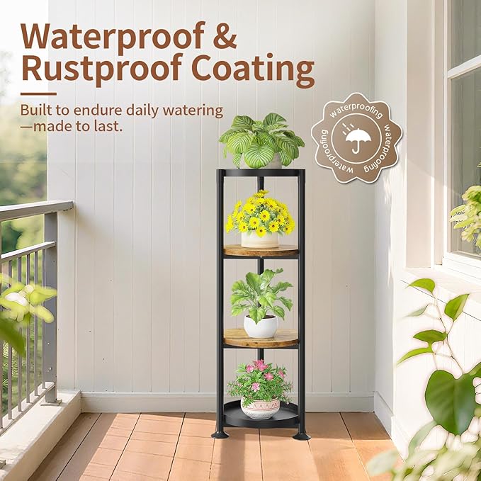 LASZOLA 4 Tier Black Plant Stand Indoor for Large Tall Heavy Duty Flower Planter, Metal Vertical Multi Level Rack for Narrow Floor Corner, Sturdy Round Holder Organizer, Modern, Mid Century, Farmhouse