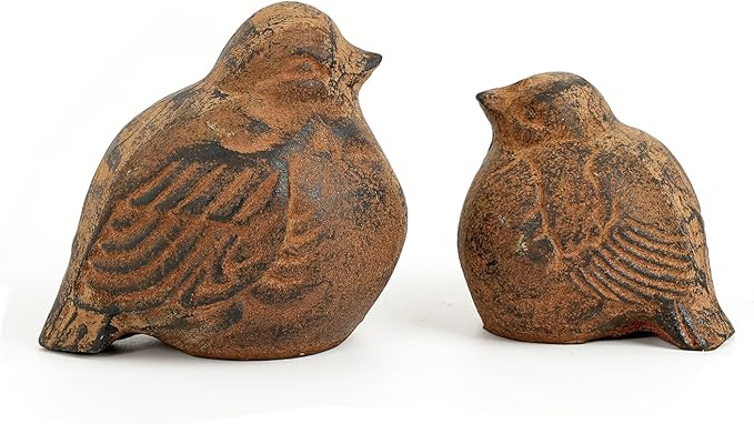 Sungmor Cast Iron Bird Statue, Vintage Animal Collection Figurines, Home Office Table Decor, Paperweight, Doorstop, Garden Lawn Cute Ornament, Rust Finish