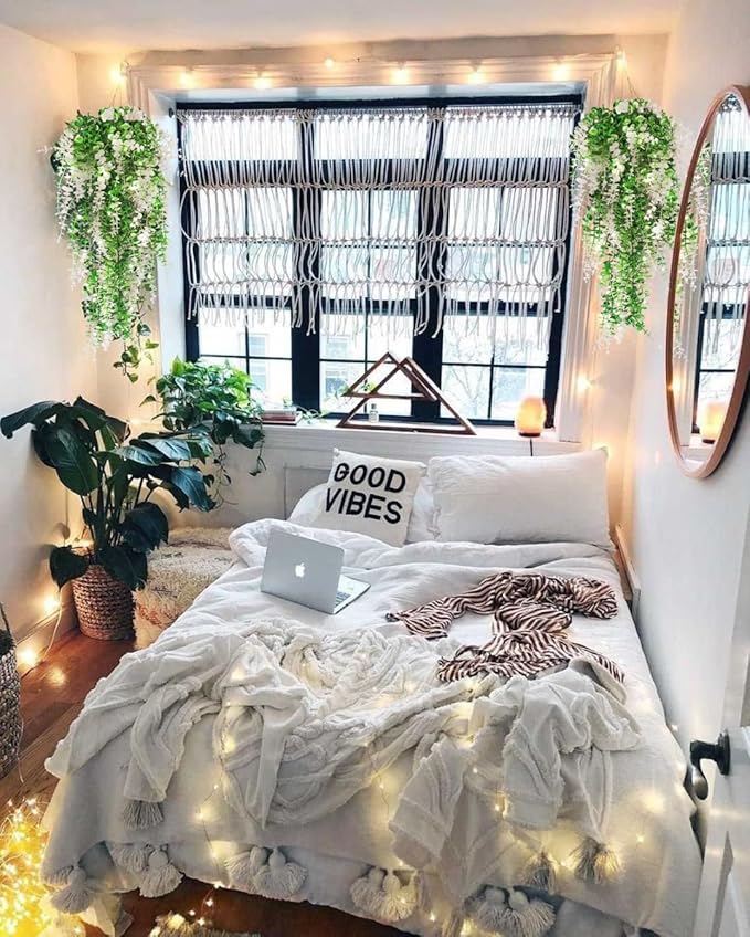 Hanging Monkey Grass Artificial Plants with Lights Outdoor Faux Hanging Plants Indoor Artificial Hanging Plants Wall Decor Fake Hanging Planta for Wall House Room Patio Bedroom Decoration(White)