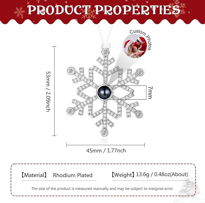 NAZENTI Personalized Christmas Ornaments with Photo, Custom Family Projection Ornament, Christmas Snowflake Photo Projection Hanging, Family Ornament with Picture Inside, Xmas Tree Decor