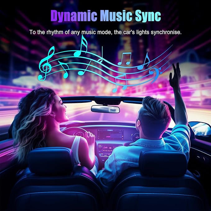 Honalia Car LED Lights Interior, RGB Interior Car Lights with App Control and Music Sync, USB Under Dash LED Lights for Jeeps Trucks SUVs, DC 5V