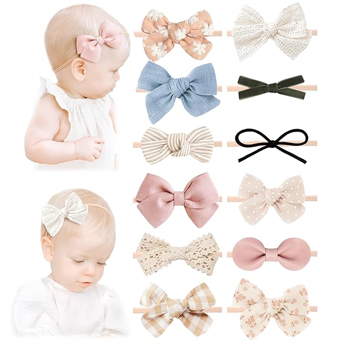 Niceye Baby Girl Bows and Headbands, Stretchy Nylon Hairbands Hair Bows for Newborns, Infants, Toddlers - Handmade Baby Hair Accessories for Girls