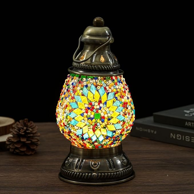 Turkish Mosaic Table Lamp Handmade Moroccan Camping Light Rechargeable 1800mAh Battery USB Touch Switch 3 Brightness Levels for Camping Home Decor