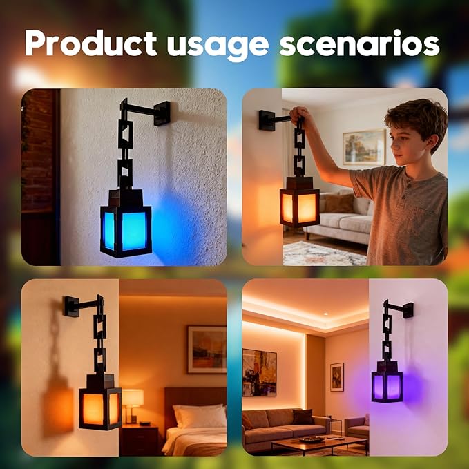 DBZ Pixelated Lantern Night Light, 16 Colors Rechargeable LED Light with Touch Switch & Remote Control, Retro Style Pixel Table/Wall Light for Kids Bedroom, Gaming Room Decor Gift