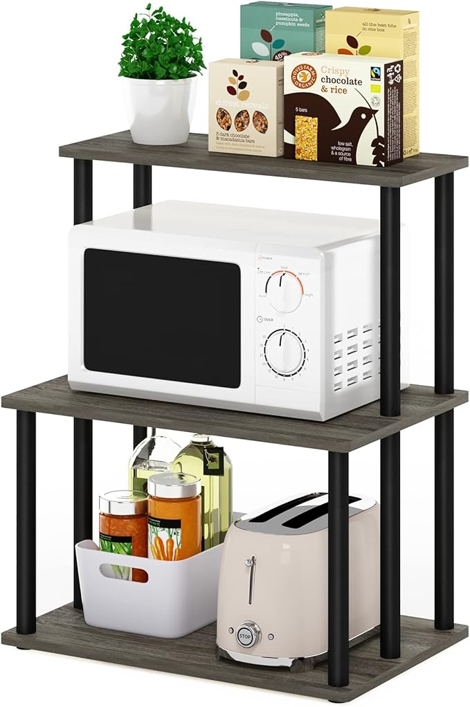 Furinno Turn-N-Tube 3-Tier Toolless Kitchen Storage Shelf, French Oak Grey/Black