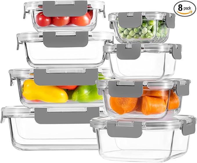 HOMBERKING 8 Pack Glass Food Storage Containers