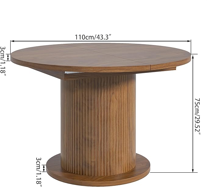59 inch Round Dining Table for 6, Modern Farmhouse Kitchen Table, Circle Dining Tables with Wood Strip Base for Kitchen Living Room (Big Adjustable Walnut)