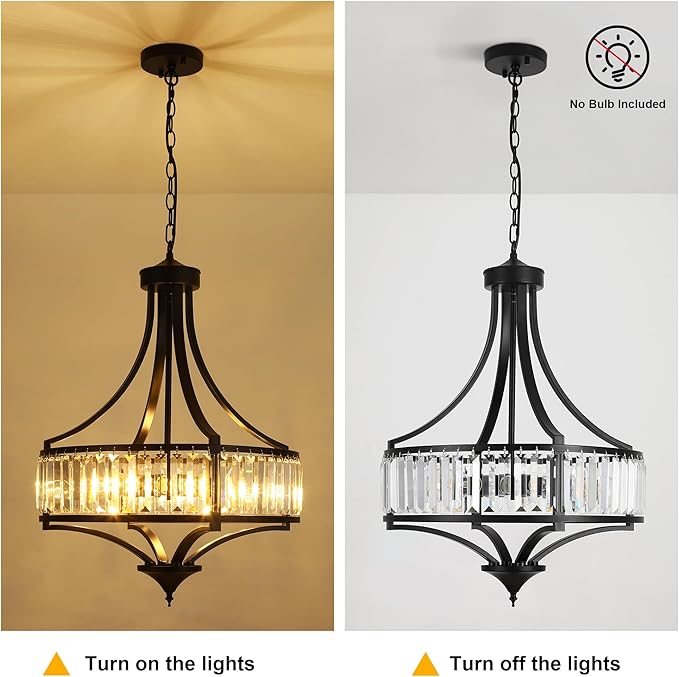 20" Modern Farmhouse Crystal Chandeliers for Dining Room, 5-Light Black Antique Pendant Chandelier, Contemporary Hanging Light Fixture for Living Room Bedroom Foyer Kitchen Island Entryway
