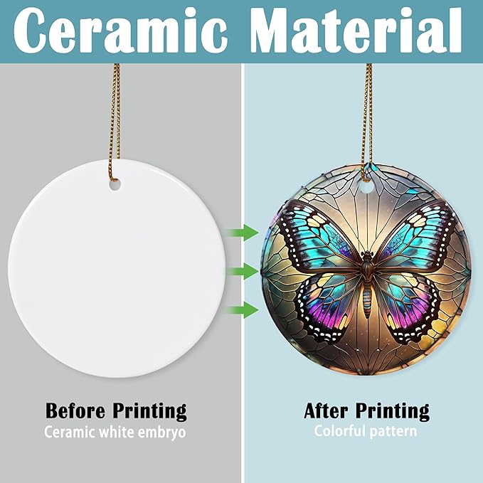 Colorful Ceramic Butterfly Christmas Ornament for Tree, Holiday Decor, Butterfly Lovers Gifts, Christmas Ornament Gift Ideas