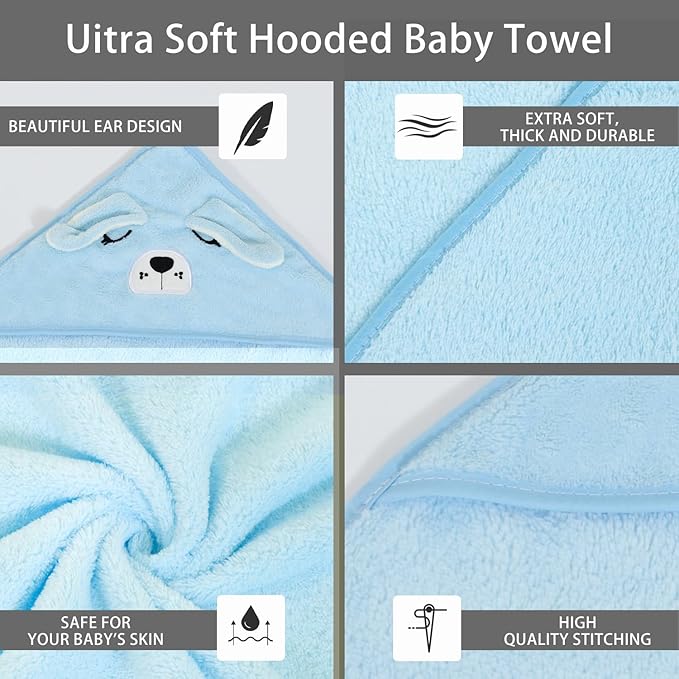 Baby Hooded Towels,31 x 31 in Baby Washcloths, Infant Super Soft Baby Bath Towels with Hood for Toddlers1-3,Highly Absorbent Viscose Hooded Towel for Boys, Girls, Newborn Essentials