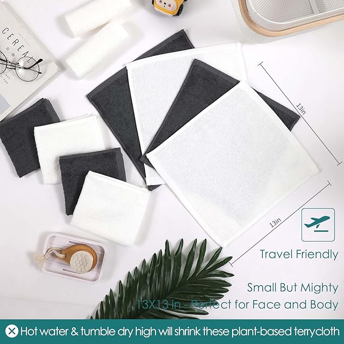 Wash Cloths 6 Pack, Reusable Makeup Remover Towel, 13x13 inch Large Washcloths for Face and Body, Super Soft and Skin Friendly Face Towel on Sensitive Skin, Easy to Rinse Grey Facial Cleaning Cloths