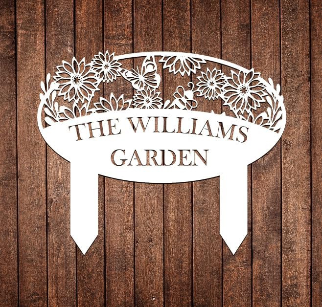 Custom Metal Garden Sign, Flower Sign with Stakes, Personalized Garden Decor for Outside, Garden Family Name Sign, Outdoor Steel Yard Sign, Large Patio Garden Sign Art, Housewarming Gift