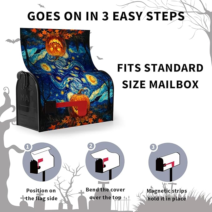 Halloween Pumpkin Magnetic Mailbox Covers Standard Size 18 x 21 Van Gogh's Starry Night Mailbox Wraps Cover Oil Painting Decorations Post Box Cover for Garden Yard Outdoor Decor