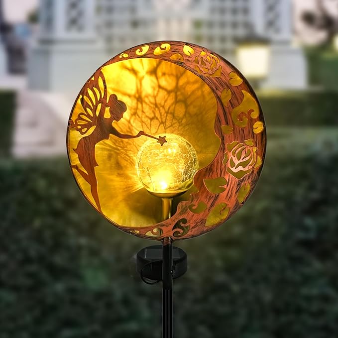 Fairy Solar Garden Light, Decorative Outdoor Statue, Moon Star Stake, Metal Sculpture for Yard, Lawn, Patio, Pathway, Housewarming, Birthday Gift for Mom, Grandma, Women (Fairy, 1)