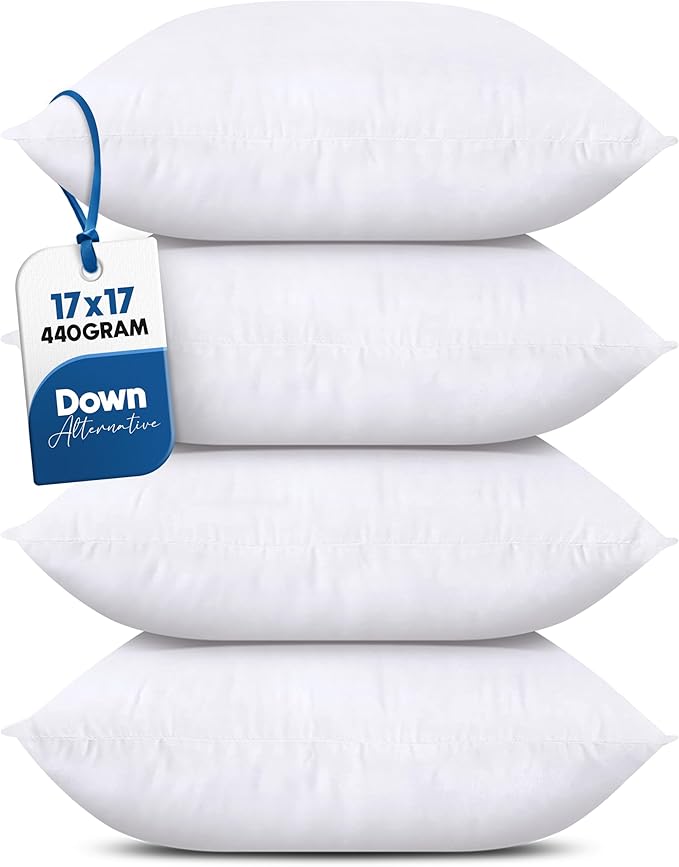 Utopia Bedding Throw Pillows (Set of 4, White), 17 x 17 Inches Pillows for Sofa, Bed and Couch Decorative Stuffer Pillow