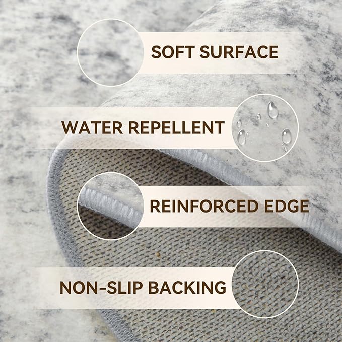 Washable Area Rugs 2'x8' Non-Slip Modern Abstract Soft for Living Room Entryway Bedroom Nursery, Print Pattern, Gray White Grey