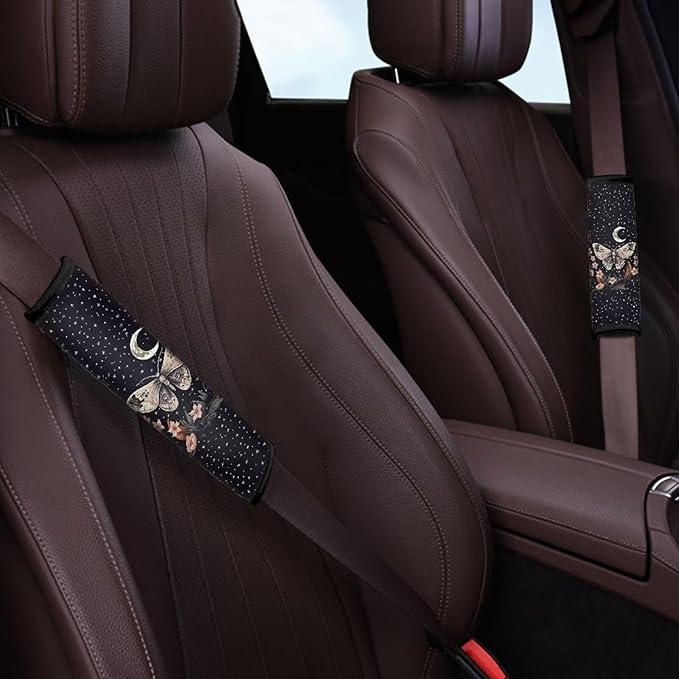 AFPANQZ Butterfly Auto Seat Belt Pads for Men Women 2 Piece Car Safety Seatbelt Pad Cushion Universal Fit for Truck Vans Sedans SUVs Shoulder Strap Pads Black