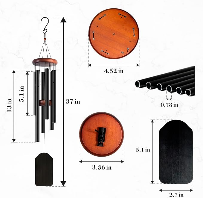 Memorial Wind Chime Personalized with Name & Date, in Loving Memory - Sympathy Gifts - Keepsake Loss of Beloved One - Listen to The Wind and Think of Me Wind Chime - Black