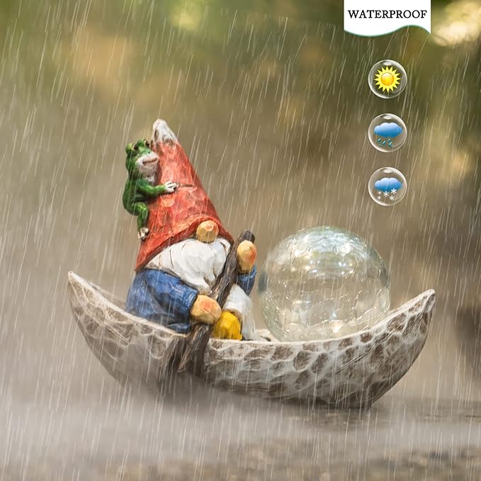 Garden Gnome Statue,Solar Gnomes Figurine,Outdoor Gnome Decor,Gnomes Decorations for Yard with Solar Light,Gnome Sculptures for Patio Lawn Ornaments