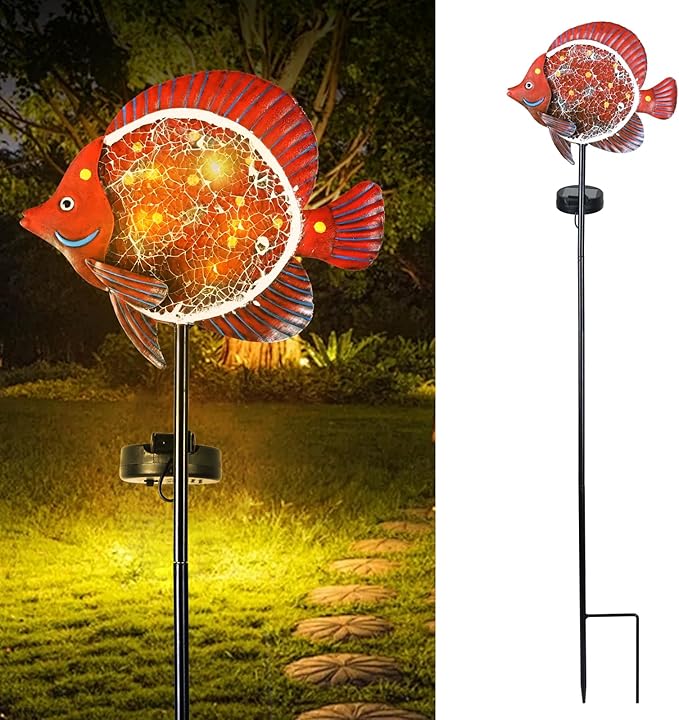 Yiosax-Solar Outdoor Lights Decorative-Yard Outdoor Decorative - Garden Stakes Clownfish Decorative Waterproof 7 LED Light Decor Ocean Beach Theme for Garden Lawn Path Yard Decoration Gift Idea, Red