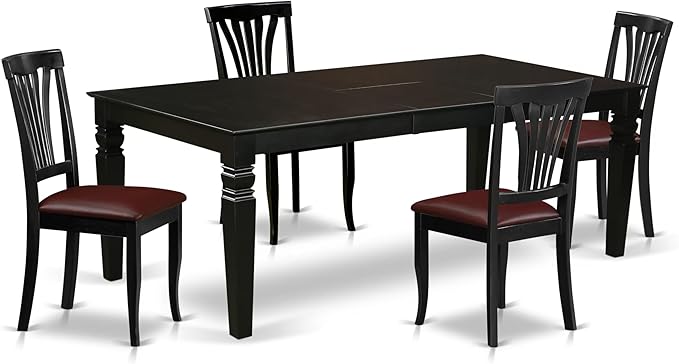 East West Furniture LGAV5-BLK-LC 5 Piece Dinette Set Includes a Rectangle Dining Room Table with Butterfly Leaf and 4 Faux Leather Upholstered Dining Chairs, 42x84 Inch, Black