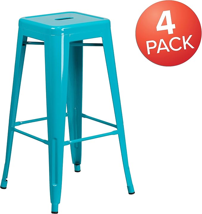 Flash Furniture Kai Commercial Grade 4 Pack 30" High Backless Crystal Teal-Blue Indoor-Outdoor Barstool