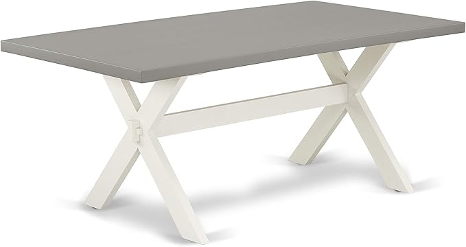 East West Furniture X097EL207-6 6 Piece Kitchen Table Set Contains a Rectangle Dining Table with X-Legs and 4 Gray Linen Fabric Parson Chairs with a Bench, 40x72 Inch, Multi-Color