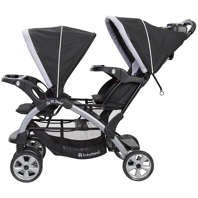 Baby Trend Infant and Toddler Double Stroller & 2 Car Seat Combo, 3 Pc Set, Stormy - Portable and Lightweight Stroller Duo and Car Seat Travel System Tandem