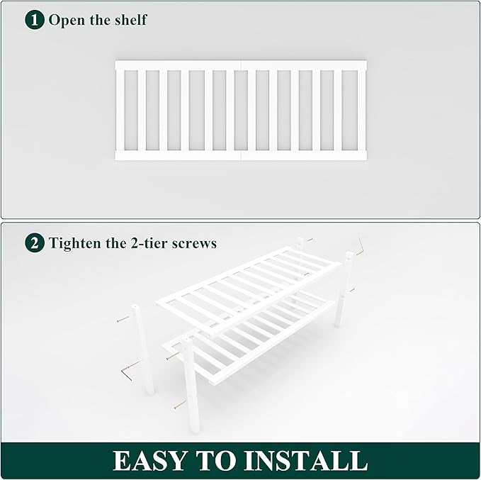 Smiry Shoe Rack, 2 Tier Bamboo Shoe Organizer, Stackable Free Standing Wooden Shoe Storage Shelf for Closet, Entryway, Front Door Entrance, White